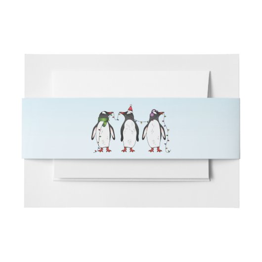 3つのフェスティバルクリスマスペンギンイラストレーション 招待状ベリーバンド (正面例)