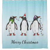 3つのフェスティバルクリスマスペンギンカスタム文字 シャワーカーテン (正面)
