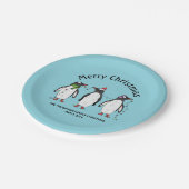 3つのフェスティバルクリスマスペンギンカスタム文字 ペーパープレート (アングル)