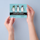 3つのフェスティバルペンギンの青 – クリスマスマーケット チラシ (手)