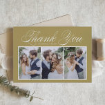 3つのフォトコラージュの金ゴールド結婚のスクリプト サンキューカード<br><div class="desc">この感謝していカスタマイズ可能な写真コラージュサンキューカードを使用して、イベントの一部として家族や友人に送信する。スクリプトとエレガントタイポグラフィを備えシンプルている。あなたパーソナライズされた自身の詳細を追加し、あなたの写真をお気に入りの特集結婚することによって。この写真サンキューカードは、赤ん坊シャワー、誕生日、ブライダルシャワーなどのイベントにも最適である。</div>