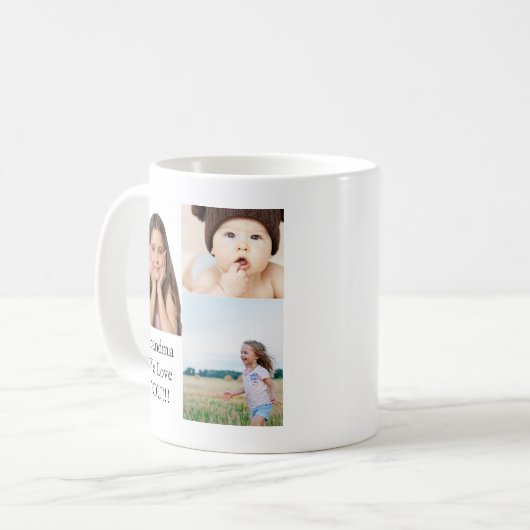 3つのフォトコラージュを作成する |私たちはおばあちゃんを愛している コーヒーマグカップ (正面左)