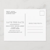 3つのフォトコラージュモダンウェディング日付を保存 案内ポストカード (裏面)