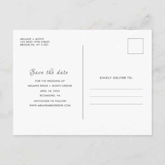 3つのフォトコラージュ結婚式の日付を保存 案内ポストカード (裏面)