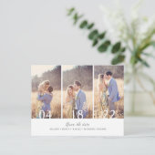 3つのフォトコラージュ結婚式の日付を保存 案内ポストカード (スタンド正面)