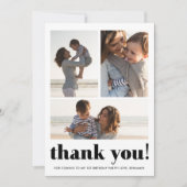 3つのフォトコラージュ誕生日パーティーサンキューカード サンキューカード (正面)