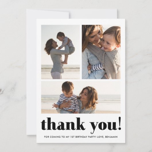 3つのフォトコラージュ誕生日パーティーサンキューカード サンキューカード (正面)