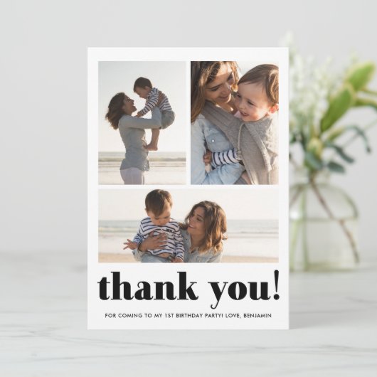 3つのフォトコラージュ誕生日パーティーサンキューカード サンキューカード (スタンド正面)