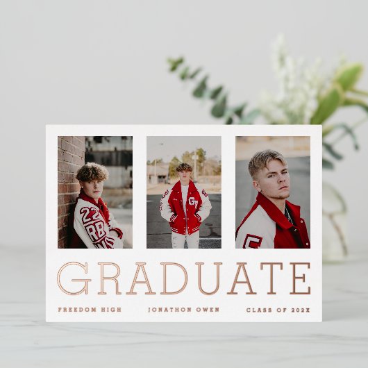 3つのフォトフレームバラ金ゴールド研究発表 箔招待状 (立ち正面)