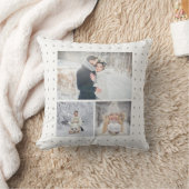 3つのフォト水玉模様を持つソフトグレーグリッド クッション (ブランケット)