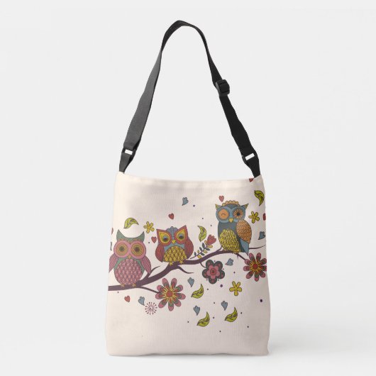 3つのフクロウが分岐している クロスボディバッグ (裏面)