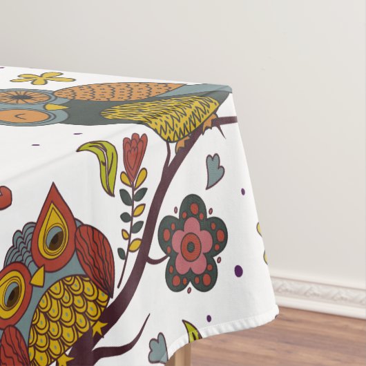 3つのフクロウが分岐している テーブルクロス (インサイチュ)