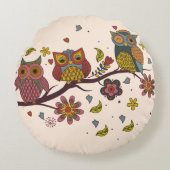 3つのフクロウが分岐している ラウンドクッション (正面)