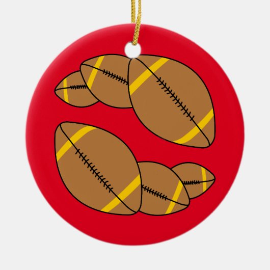 3つのフットボール セラミックオーナメント (正面)