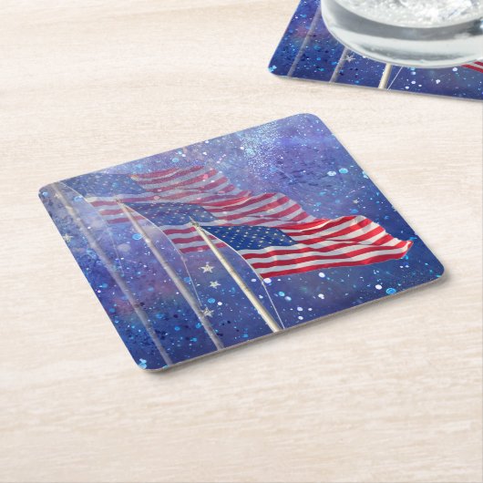 3つのフラグと星を持つコースター スクエアペーパーコースター (アングル)