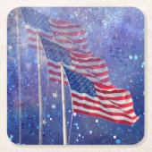 3つのフラグと星を持つコースター スクエアペーパーコースター (正面)