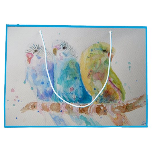 3つのブジースシッティングウォーターカラーブルー抱き枕 ラージペーパーバッグ (裏面)