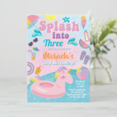 3つのプールのパーティー誕生日の招待にスプラッシュ。 招待状 (スタンド正面)