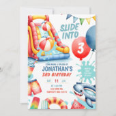 3つのプールの誕生日パーティーにスライド 招待状 (正面)