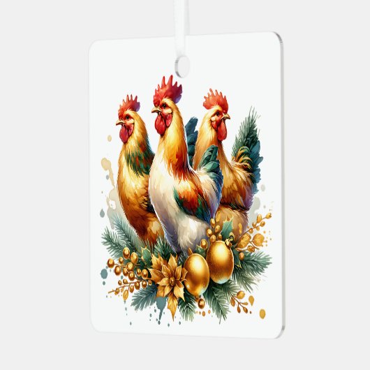 3つのヘフランスのンスパーソナライズされたクリスマス メタルオーナメント (正面左)