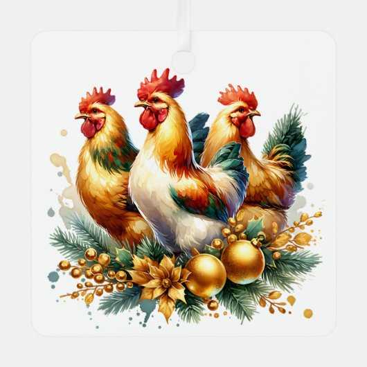 3つのヘフランスのンスパーソナライズされたクリスマス メタルオーナメント (正面)