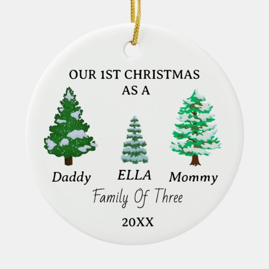 3つのベビーのカスタム初めてのクリスマス写真の家族 セラミックオーナメント (正面)