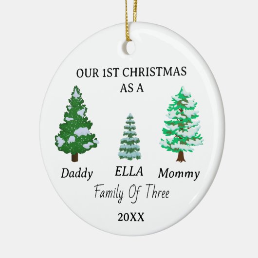 3つのベビーのカスタム初めてのクリスマス写真の家族 セラミックオーナメント (左)