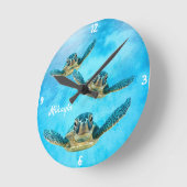 3つのベビーウミガメが時計の周りを泳ぐ ラウンド壁時計 (傾斜)