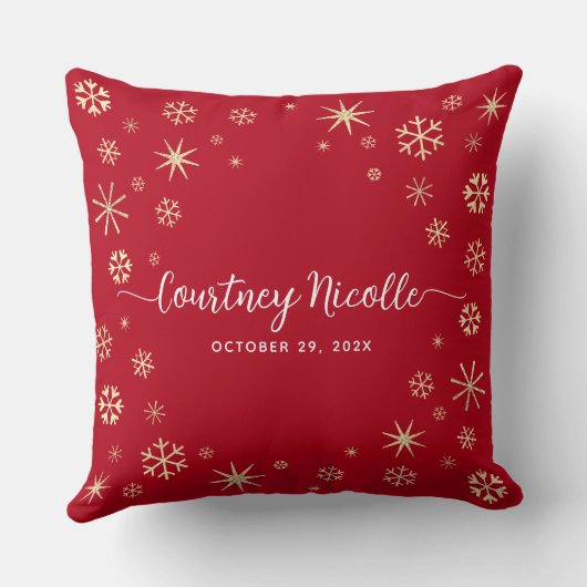 3つのベビー初めてのクリスマスの家族スノーフレーク写真 クッション (裏面)