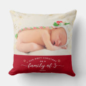 3つのベビー初めてのクリスマスの家族スノーフレーク写真 クッション (正面)