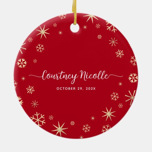 3つのベビー初めてのクリスマスの家族スノーフレーク写真 セラミックオーナメント (裏面)