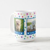 3つのペットの写真の名前ブルーポーカラフルトのプリント コーヒーマグカップ (正面左)
