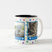 3つのペットの写真の名前ブルーポーカラフルトのプリント ツートーンマグカップ (正面右)