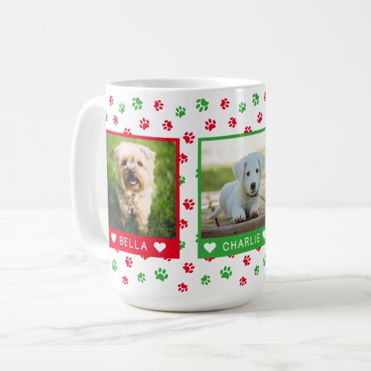3つのペットの写真名赤い緑の手のプリント コーヒーマグカップ (正面左)