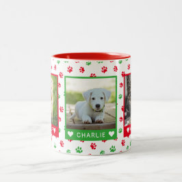 3つのペットの写真名赤い緑の手のプリント ツートーンマグカップ