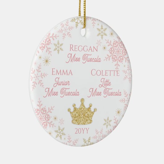 3つのページェントプリンセスピンク金ゴールド雪の結晶 セラミックオーナメント (右)