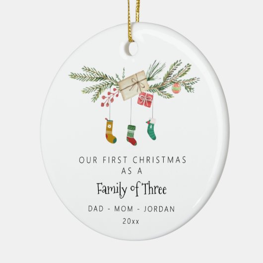 3つのホリカスタムーストッキングのクリスマスの家族 セラミックオーナメント (左)