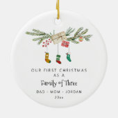 3つのホリカスタムーストッキングのクリスマスの家族 セラミックオーナメント (裏面)