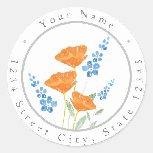 3つのポピー水の色ブーケラベル ラウンドシール (正面)