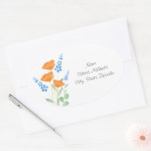 3つのポピー水の色ブーケラベル 楕円形シール (封筒)