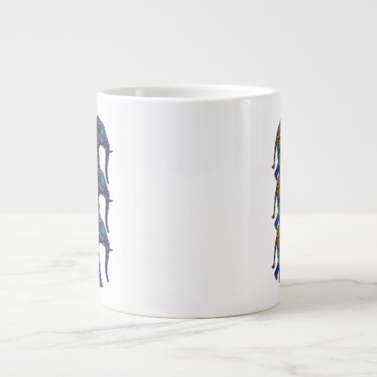 3つのモカラフルザイク象 ジャンボコーヒーマグカップ (正面)