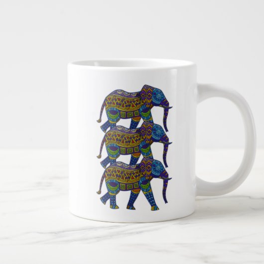 3つのモカラフルザイク象 ジャンボコーヒーマグカップ (右)