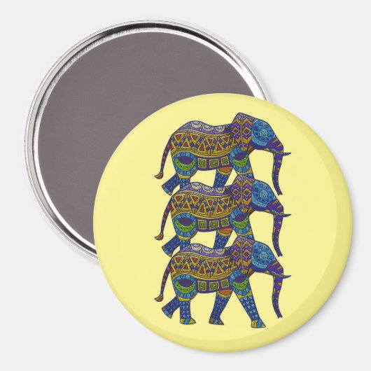 3つのモカラフルザイク象 マグネット (正面/裏面)