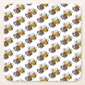 3つのモダン応援ビールおもしろい装飾漫画 スクエアペーパーコースター (正面)