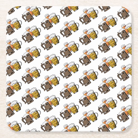 3つのモダン応援ビールおもしろい装飾漫画 スクエアペーパーコースター (正面)
