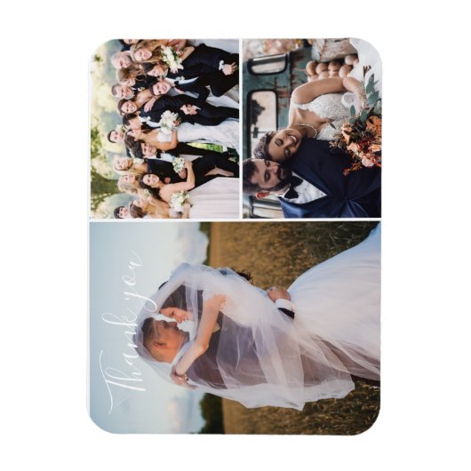 3つのモダン結婚式の日写真ありがとう マグネット (縦)