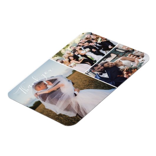 3つのモダン結婚式の日写真ありがとう マグネット (左側)