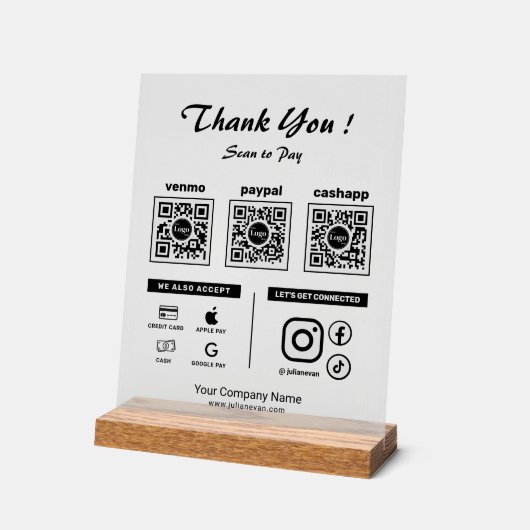 3つのモダンQRコードを支払うためにクリーンスキャンありがとう アクリルサイン (傾斜)