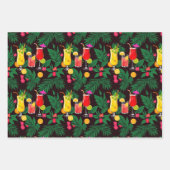 3つのラッピング紙のセット – 熱帯おもしろい ラッピングペーパーシート (正面)