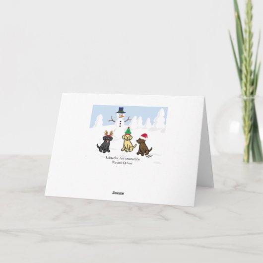 3つのラブラドールと雪だるまクリスマス シーズンカード (裏面)